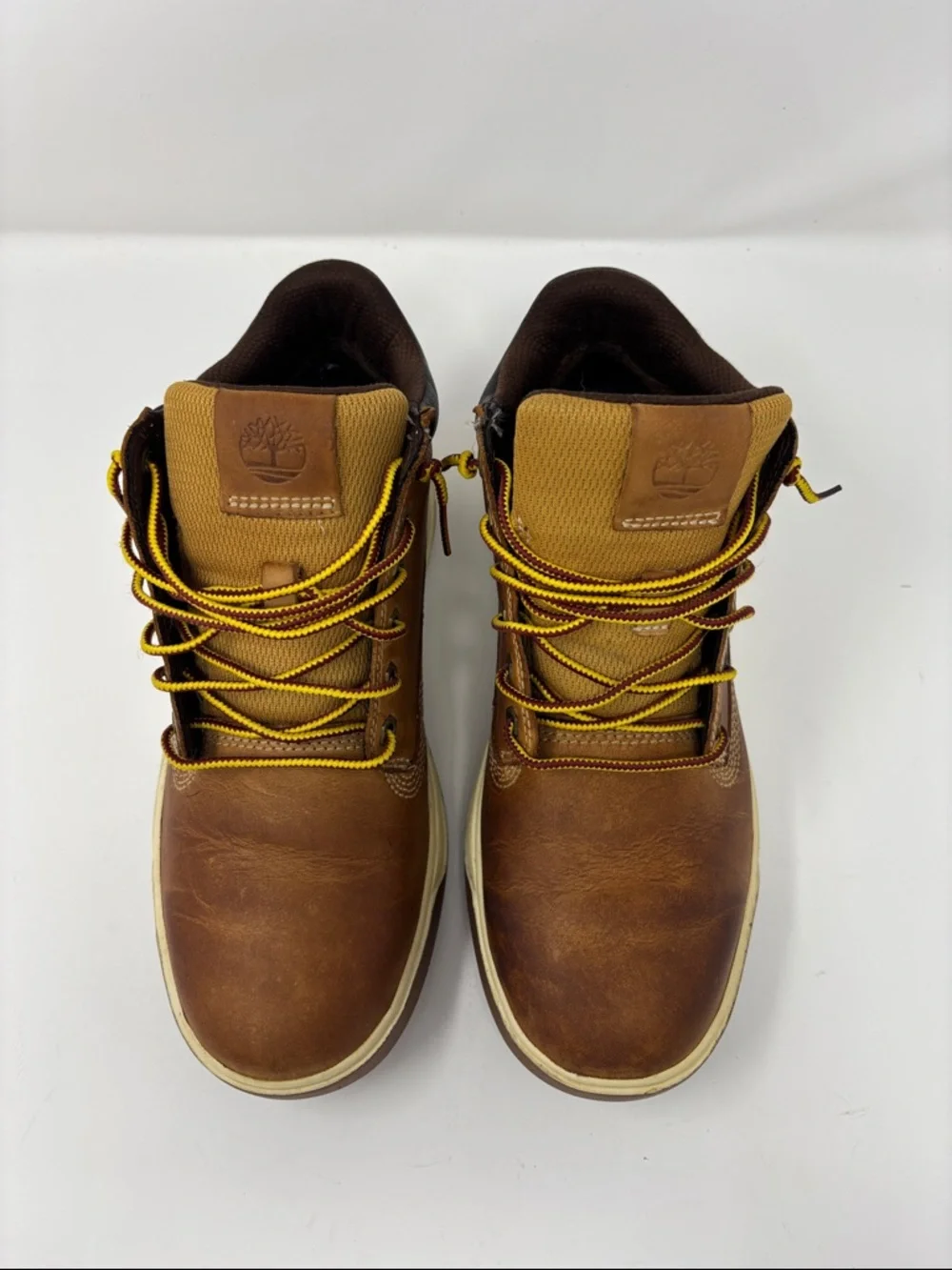 Timberland Brown Leather Chukka Boots with Cream Midsole and‎ Yellow Laces 7